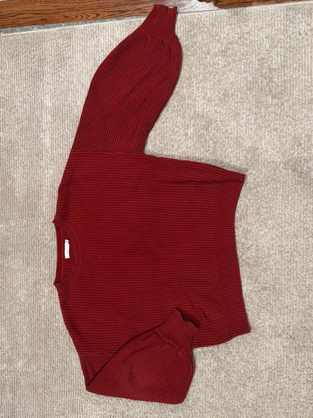 Lush Red Balloon Sleeve Cotton Sweater, Size Large